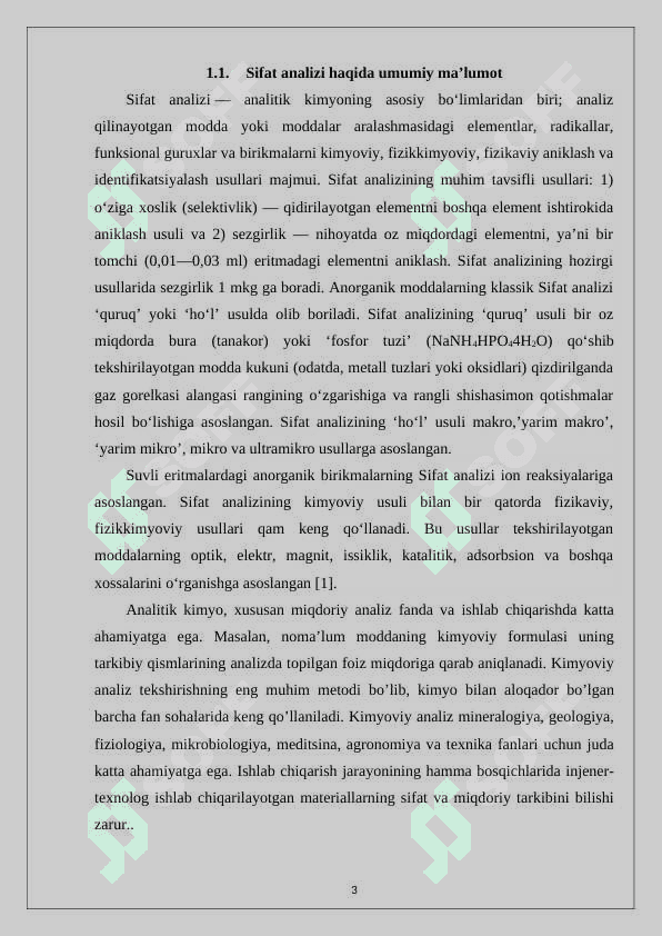 Ajratish va aniqlash metodlari   kimyo 3