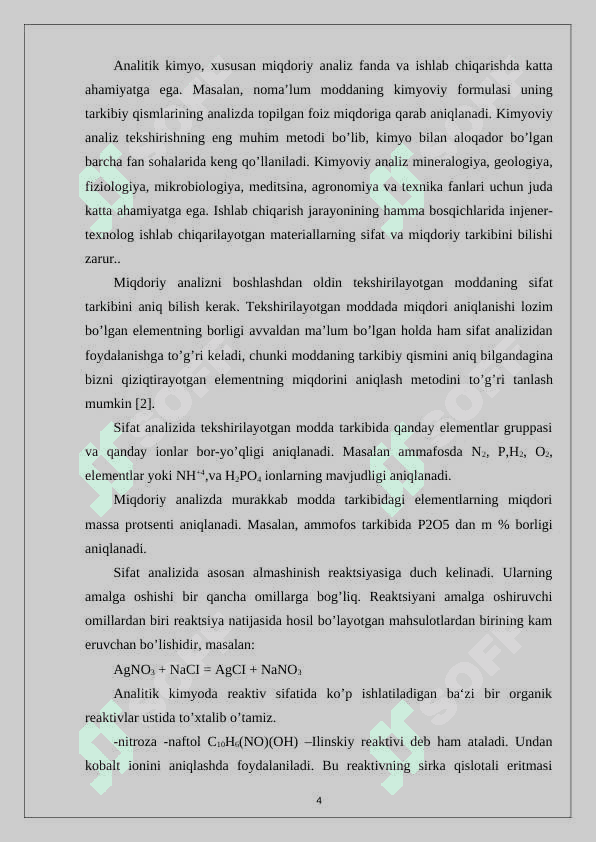 Ajratish va aniqlash metodlari   kimyo 4