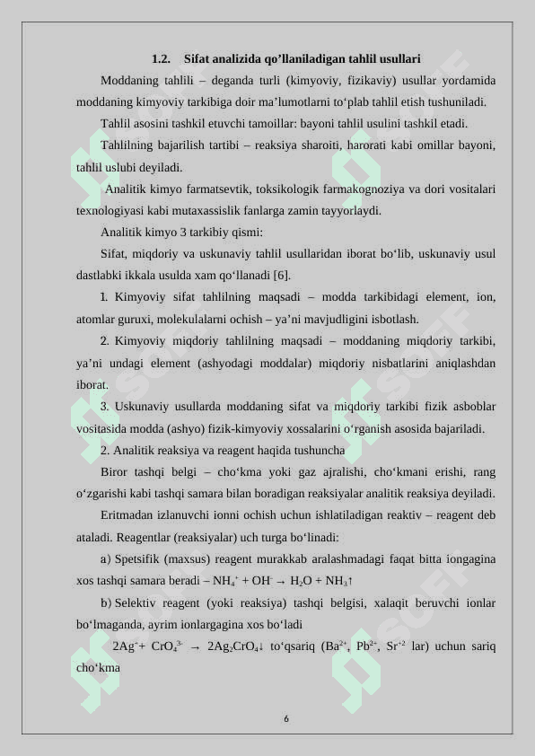 Ajratish va aniqlash metodlari   kimyo 6