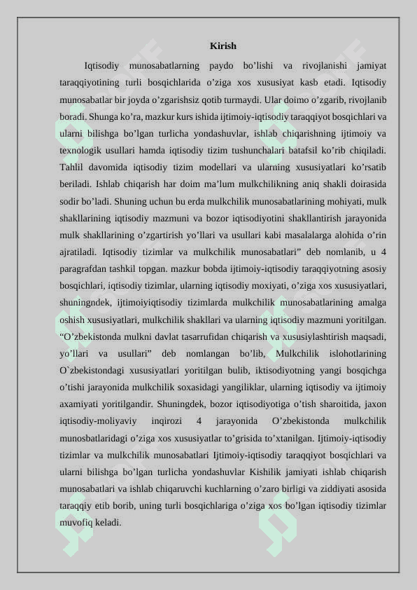 Mulkchilik munosabatlarining iqtisodiy mazmuni va iqtisodiyotni isloh qilishda mulkchilikning o'rni va roli 2