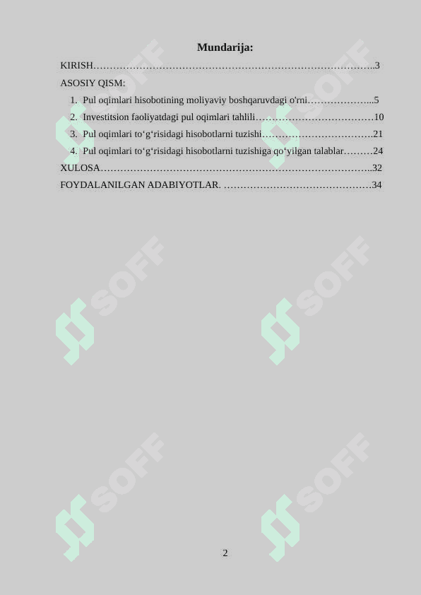 Pul oqimlari to’g’risidagi hisobot va uning tahlili. 2