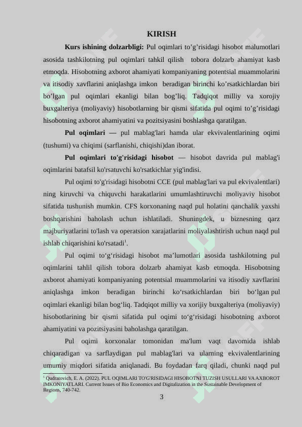 Pul oqimlari to’g’risidagi hisobot va uning tahlili. 3