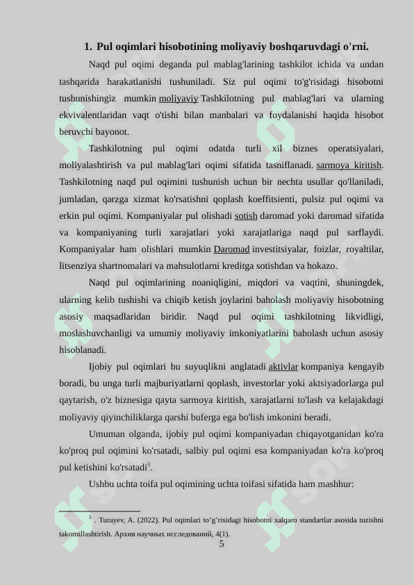 Pul oqimlari to’g’risidagi hisobot va uning tahlili. 5