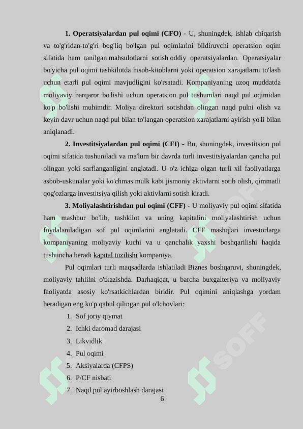 Pul oqimlari to’g’risidagi hisobot va uning tahlili. 6