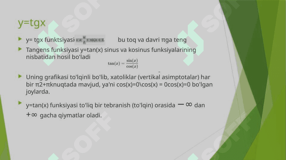 y=tg(x) y=ctg(x) funksiya grafiklari va xossalari 2