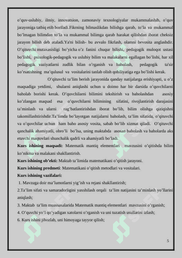 Umumta’lim maktablarida matematik mantiq elementlari mavzusini o’rgatish 5