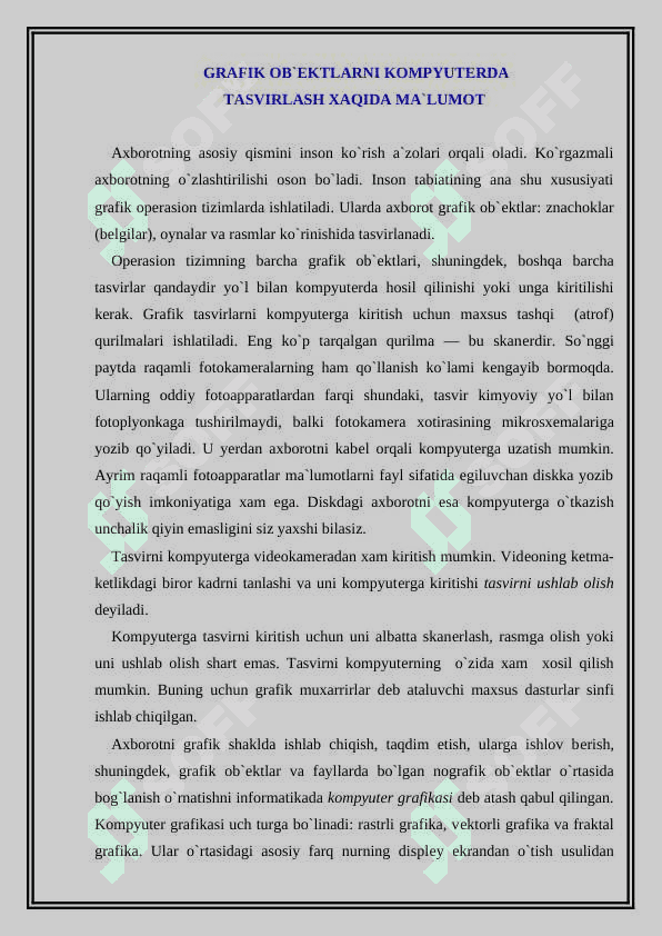 Kompyuter grafikasining asosiy tushunchalari 2
