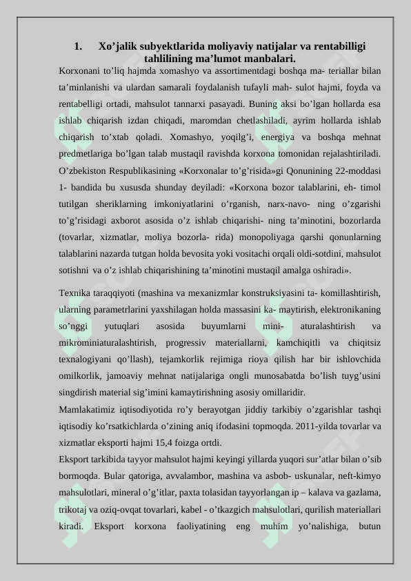 Korxonada moliyaviy natijalar va rentabillik 2