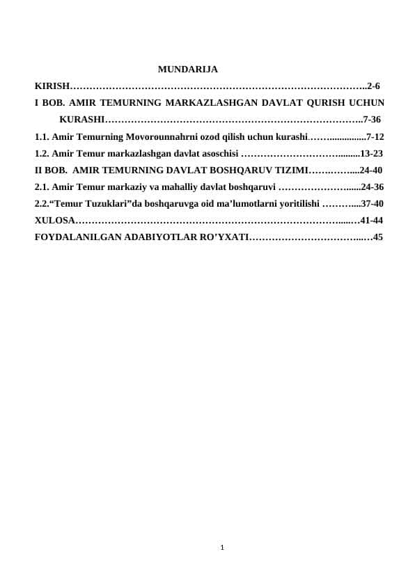 Amir Temur markazlashgan davlatini tashkil topishi