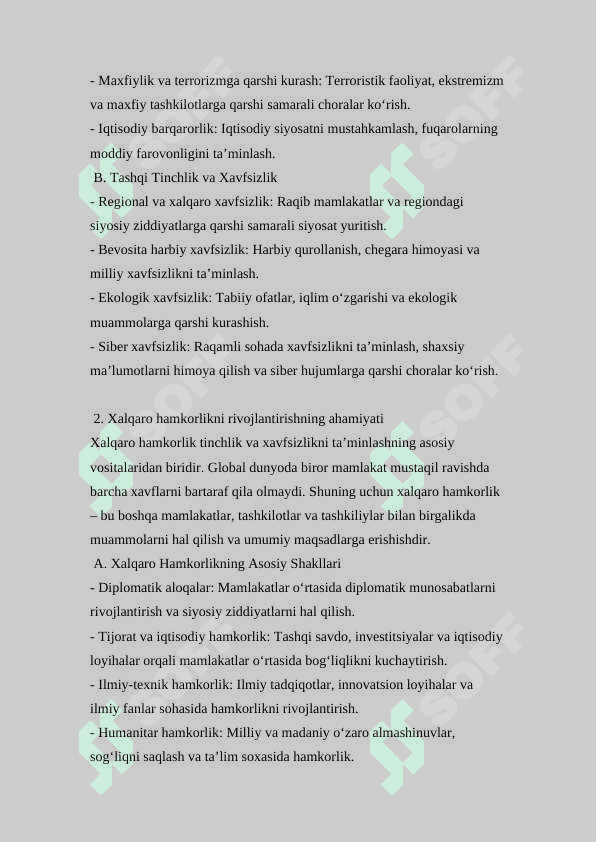Tinchlik va xavfsizlikni ta'minlash, xalqaro hamkorlikni rivojlantirish 2