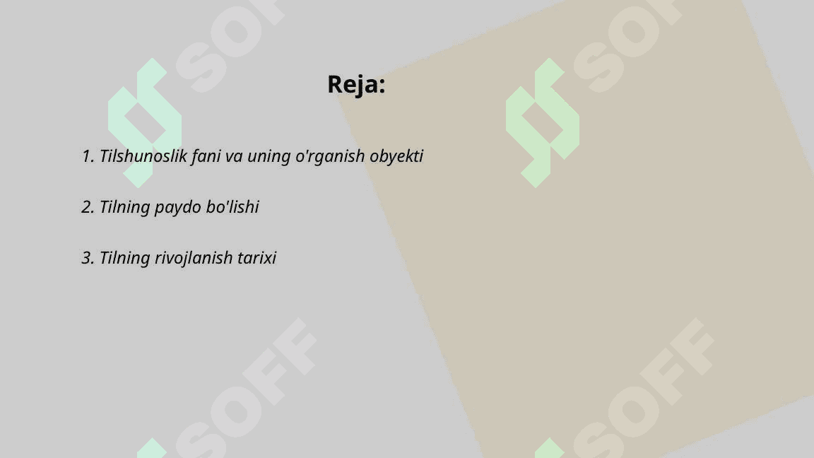 Tilshunoslik fanining o'rganish obyekti. Tilning paydo bo'lishi. 2