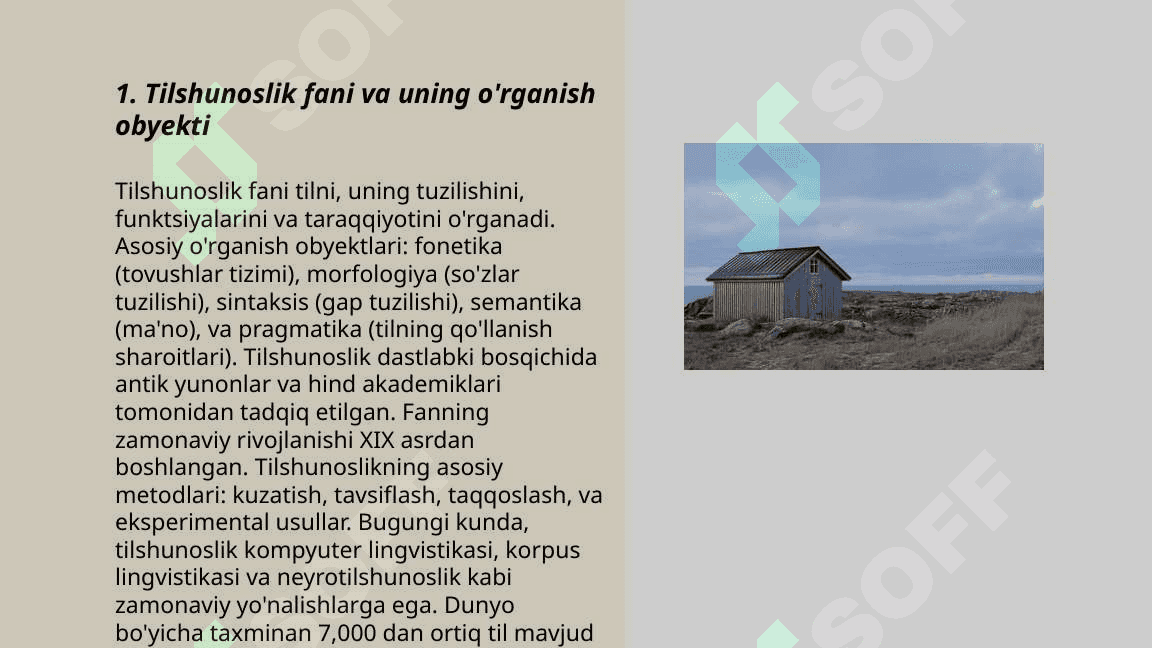 Tilshunoslik fanining o'rganish obyekti. Tilning paydo bo'lishi. 3