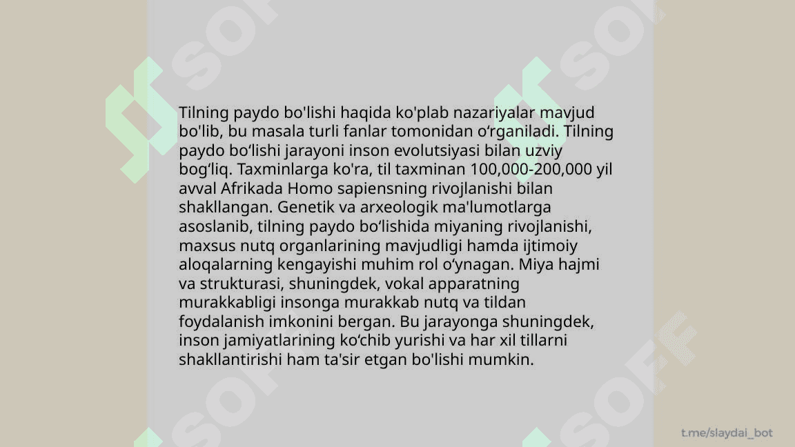 Tilshunoslik fanining o'rganish obyekti. Tilning paydo bo'lishi. 4