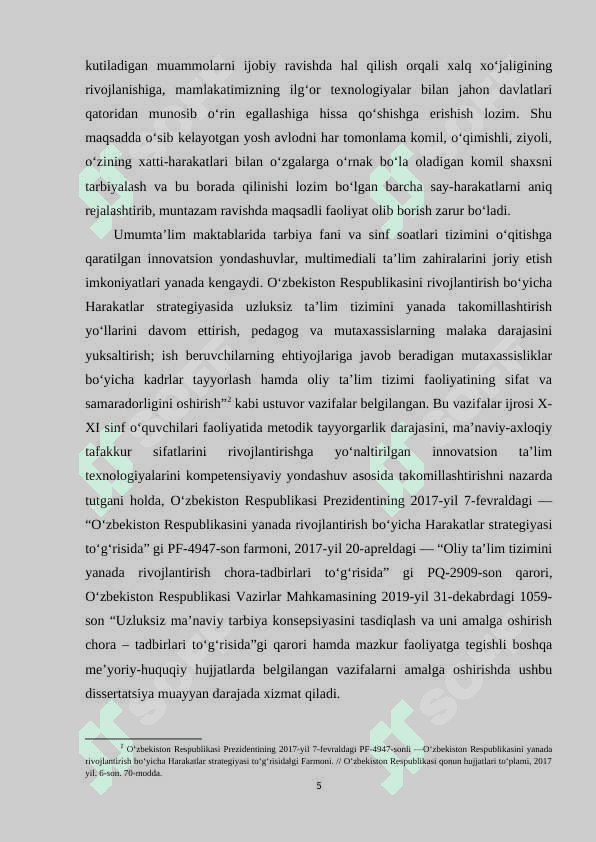 UMUMTA’LIM MAKTABLARINING 10-11 SINF O‘QUVCHILARIGA SINF SOATLARINI INVARIANT USULDA O‘TKAZISH TEXNOLOGIYASI 5