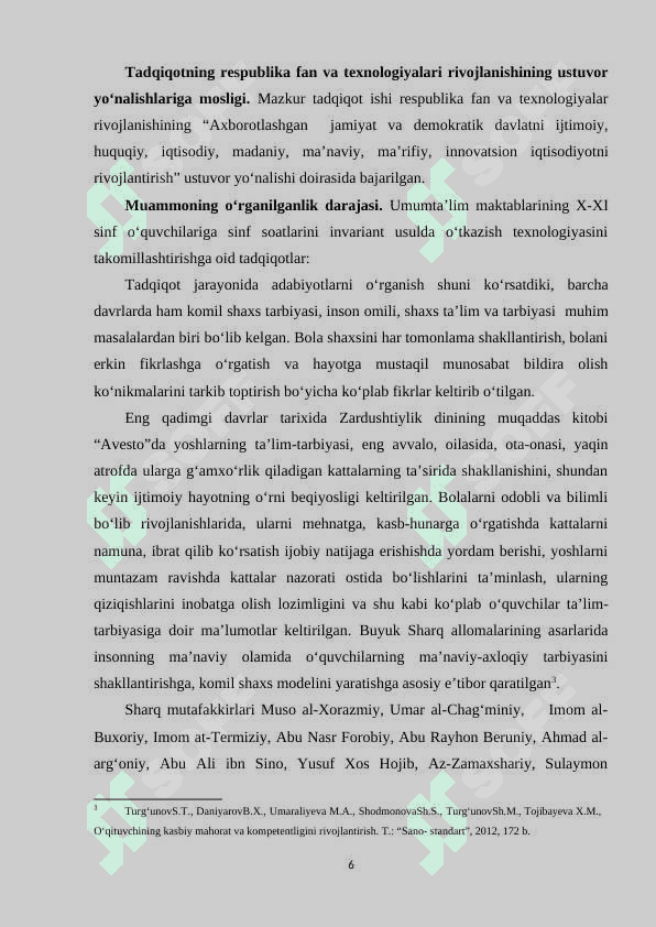 UMUMTA’LIM MAKTABLARINING 10-11 SINF O‘QUVCHILARIGA SINF SOATLARINI INVARIANT USULDA O‘TKAZISH TEXNOLOGIYASI 6
