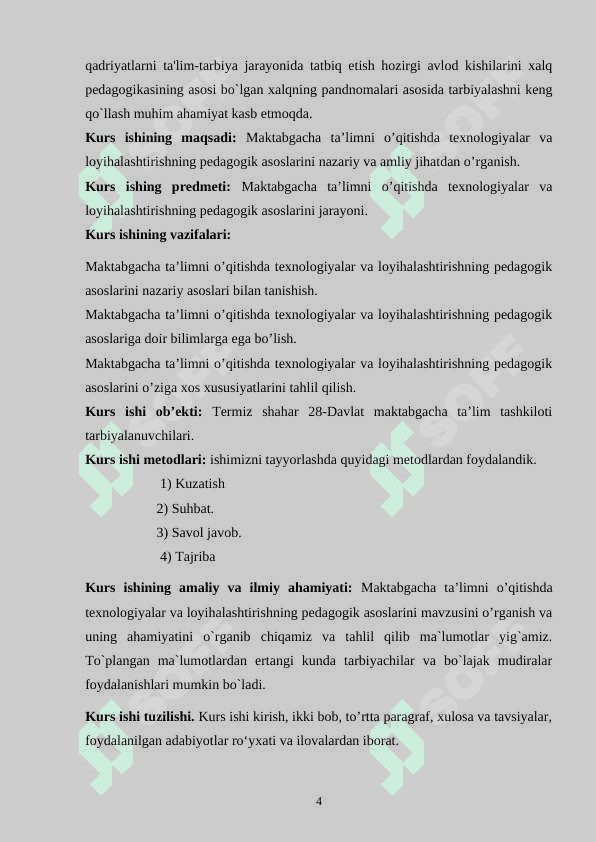 Maktabgacha ta’lim oʻqitish texnologiyalar va loyihashitirishning pedogogik asoslari 4