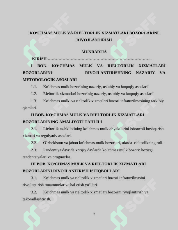 KO‘CHMAS MULK VA RIELTORLIK XIZMATLARI BOZORLARINI RIVOJLANTIRISH 2