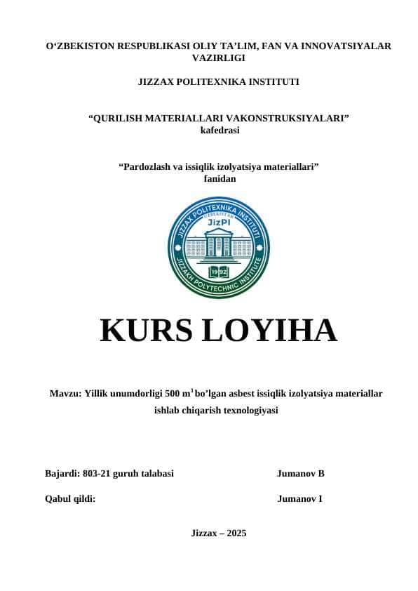 asbest issiqlik izolyatsiya materiallar ishlab chiqarish texnologiyasi