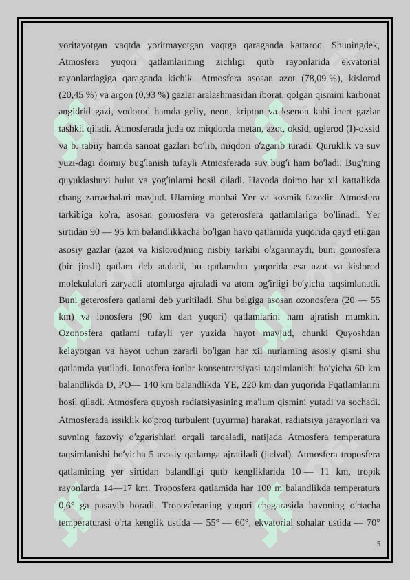Atmosferaning tuzilishi 5