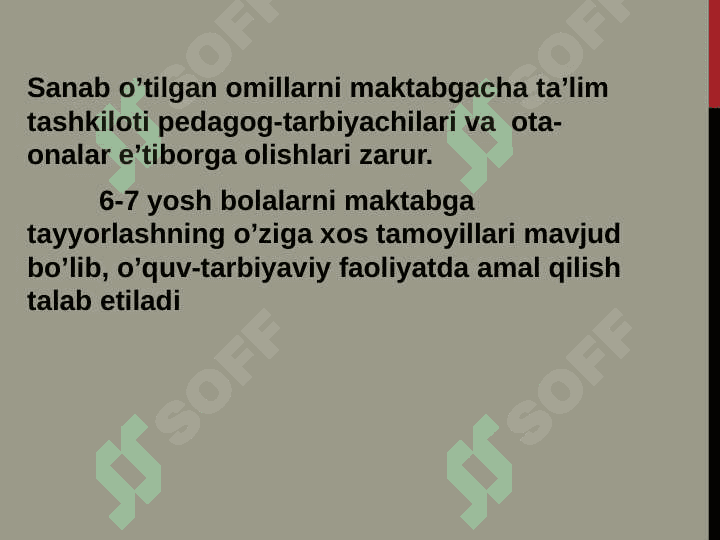 BOLANI MAKTAB TA’LIMIGA TAYYORLASHGA TA’SIR ETUVCHI OMILLAR 7