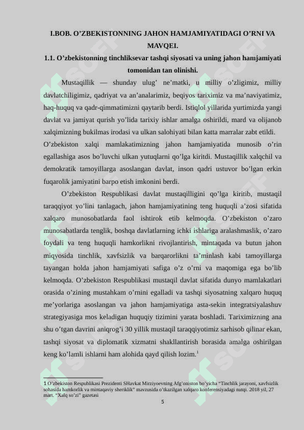 O’zbekistoning jahon hamjamiyatida tutgan o’rni va rolining faollashuvi (2017-2022) 5