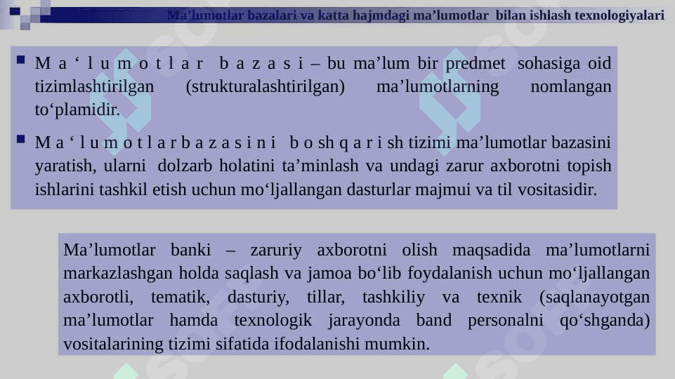 Ma’lumotlar omborini boshqarish tizimlari 4