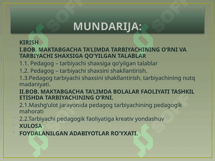 MAKTABGACHA TARBIYA YOSHDAGI BOLALAR FAOLIYATIDAN TASHKIL ETISHDA TARBIYACHINING O’RNI. 2