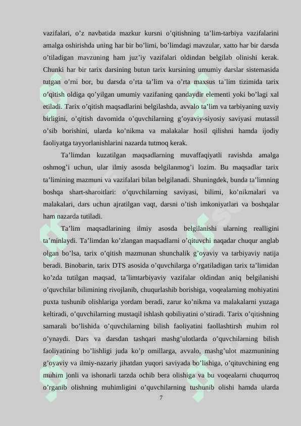Tarix o’qitish jarayonining tarkibiy qismlari 7