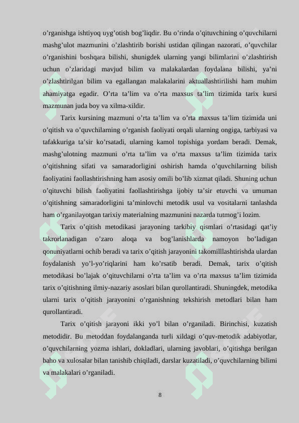 Tarix o’qitish jarayonining tarkibiy qismlari 8