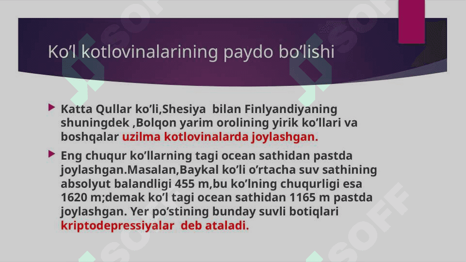 8-Mavzu:Ko’llar morfologiyasi va morfometriyasi.O’rta  Osiyo va O’zbekiston  ko’llari 5
