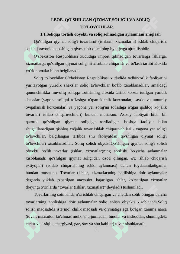 O'zbekiston Respublikasida ishlab chiqarilgan maxsulotlar aksiz soliq stavkalari 5
