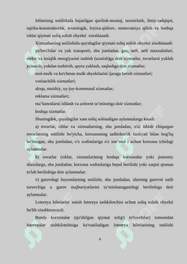 O'zbekiston Respublikasida ishlab chiqarilgan maxsulotlar aksiz soliq stavkalari 6