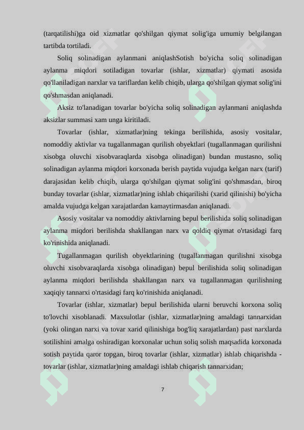 O'zbekiston Respublikasida ishlab chiqarilgan maxsulotlar aksiz soliq stavkalari 7