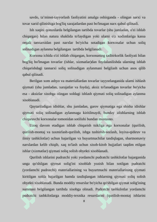 O'zbekiston Respublikasida ishlab chiqarilgan maxsulotlar aksiz soliq stavkalari 8