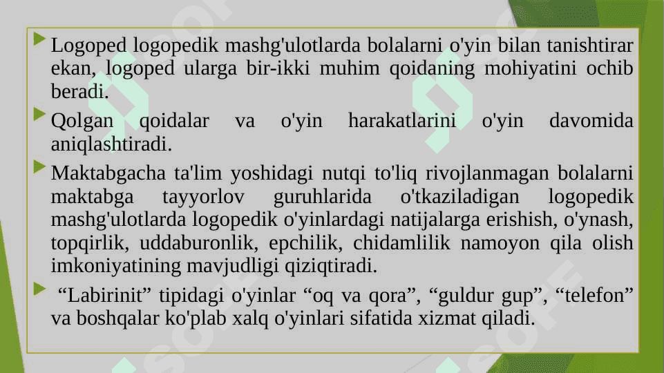 Maxsus muassasalarning logopedik mashg‘ulotlarida logopedik  o‘yinlarni  rejalashtirish 6