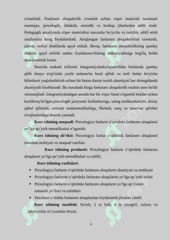 Psixologiya fanlarni o’qitishda fanlararo aloqalarni yo’lga qo’yish metodikasi 4