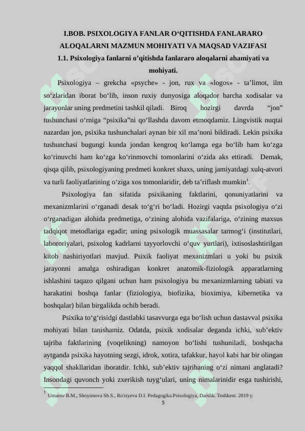 Psixologiya fanlarni o’qitishda fanlararo aloqalarni yo’lga qo’yish metodikasi 5