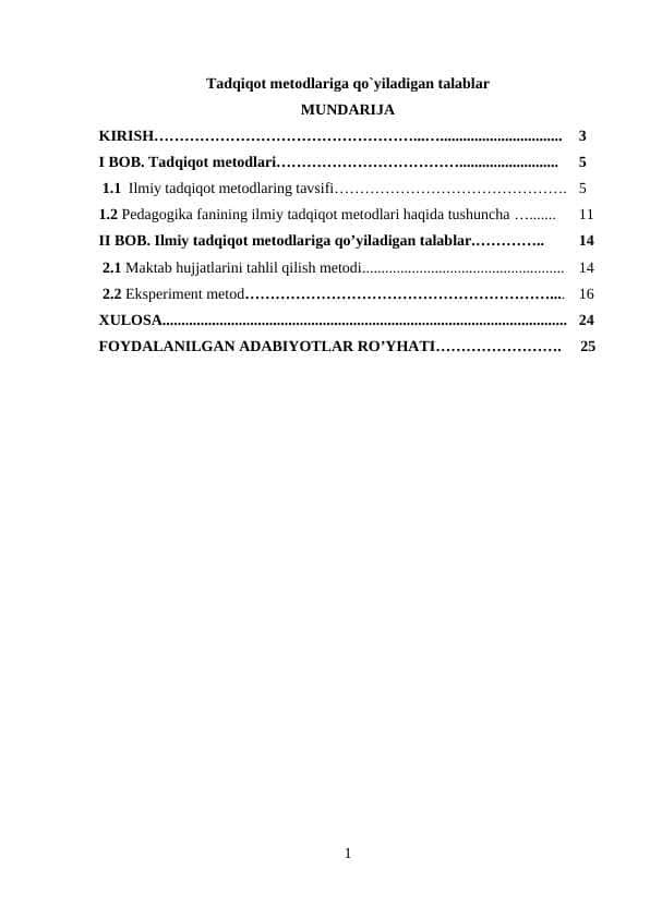 Tadqiqot metodlariga qo`yiladigan talablar 1