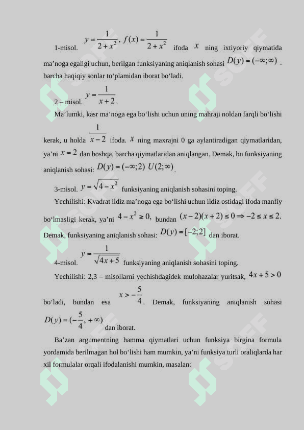 MAVZU:Funksiya tushunchasi. Funksiyaning berilish usullari, elementar funksiyalar va ularning grafiklari. Darajali funksiya 	 mavzusida sigatli mustaqil ish 8