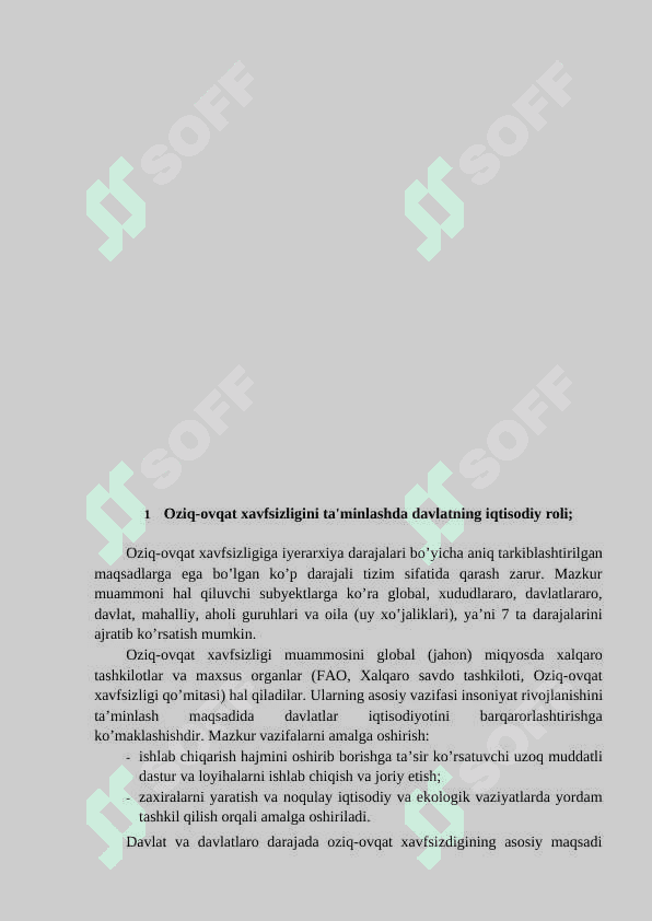 Mavzu: Oziq-ovqat sohasini davlat tomonidan tartibga solish - oziq- ovqat xavfsizligini ta'minlash asosi. mavzusida sifatli mustaqil ish 2