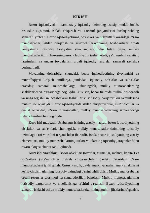 BOZOR IQTISODIYOTI OB'EKTLARI VA SUB'EKTLARI, IQTISODIY MUNOSABATLAR 2