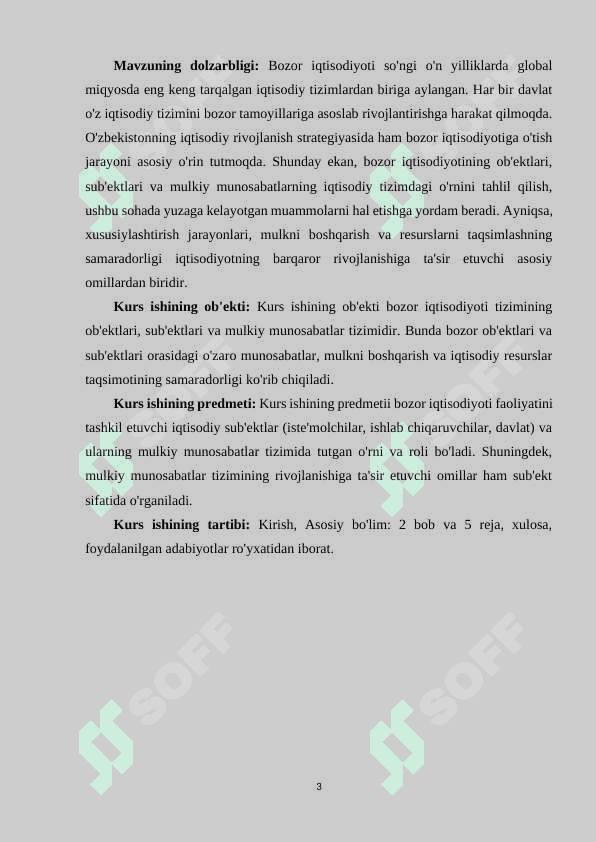 BOZOR IQTISODIYOTI OB'EKTLARI VA SUB'EKTLARI, IQTISODIY MUNOSABATLAR 3