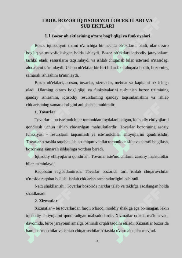 BOZOR IQTISODIYOTI OB'EKTLARI VA SUB'EKTLARI, IQTISODIY MUNOSABATLAR 4