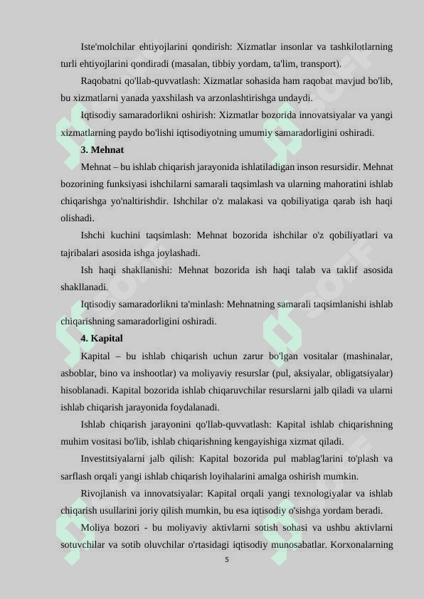 BOZOR IQTISODIYOTI OB'EKTLARI VA SUB'EKTLARI, IQTISODIY MUNOSABATLAR 5