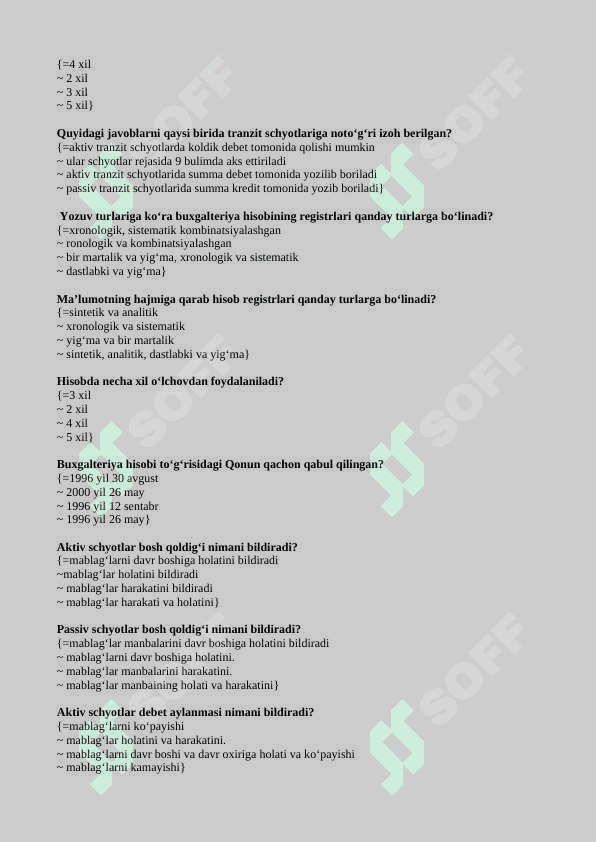 Buxgalteriya hisobi  fanidan test savollari 2