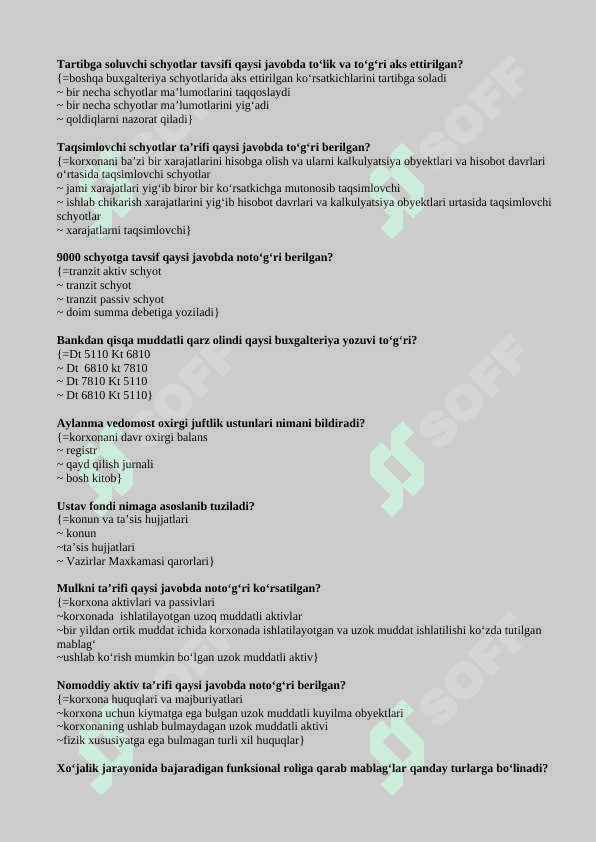 Buxgalteriya hisobi  fanidan test savollari 7