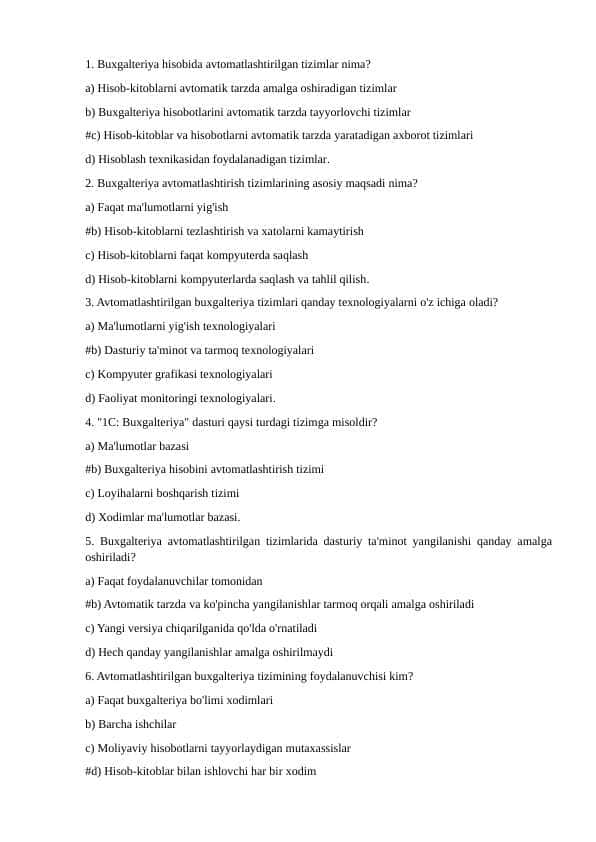 Buxgalteriya hisobi va audit test 10 talik