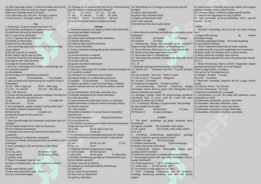 5-7-sinf mavzulari bo'yicha test ona tili 2