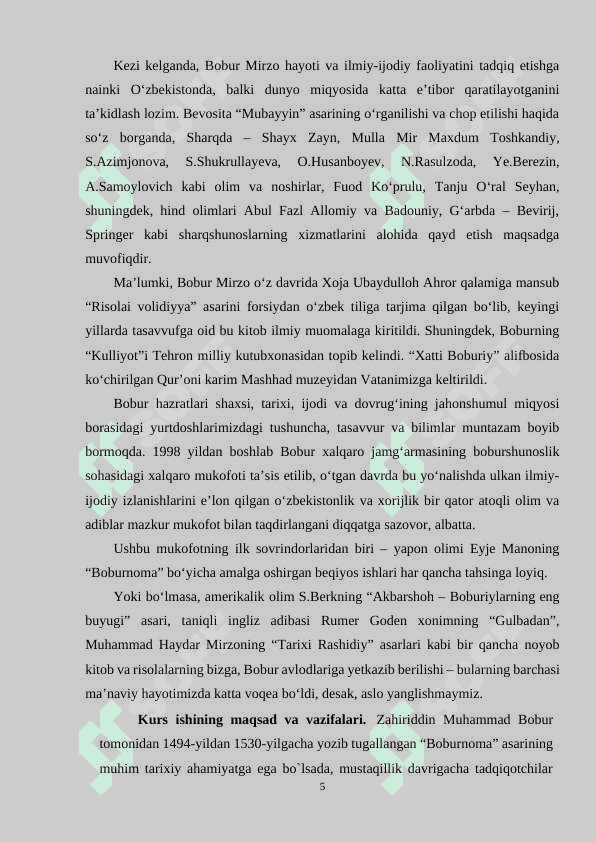 ZAHIRIDDIN MUHAMMAD BOBURNING HAYOTI VA SIYOSIY-ILMIY FAOLIYATI 5