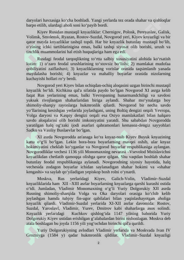 XI-XV ASRLARDA RUS KNYAZLIKLARINING SIYOSIY, IJTIMOIY-IQTISODIY TARAQQIYOTI 2